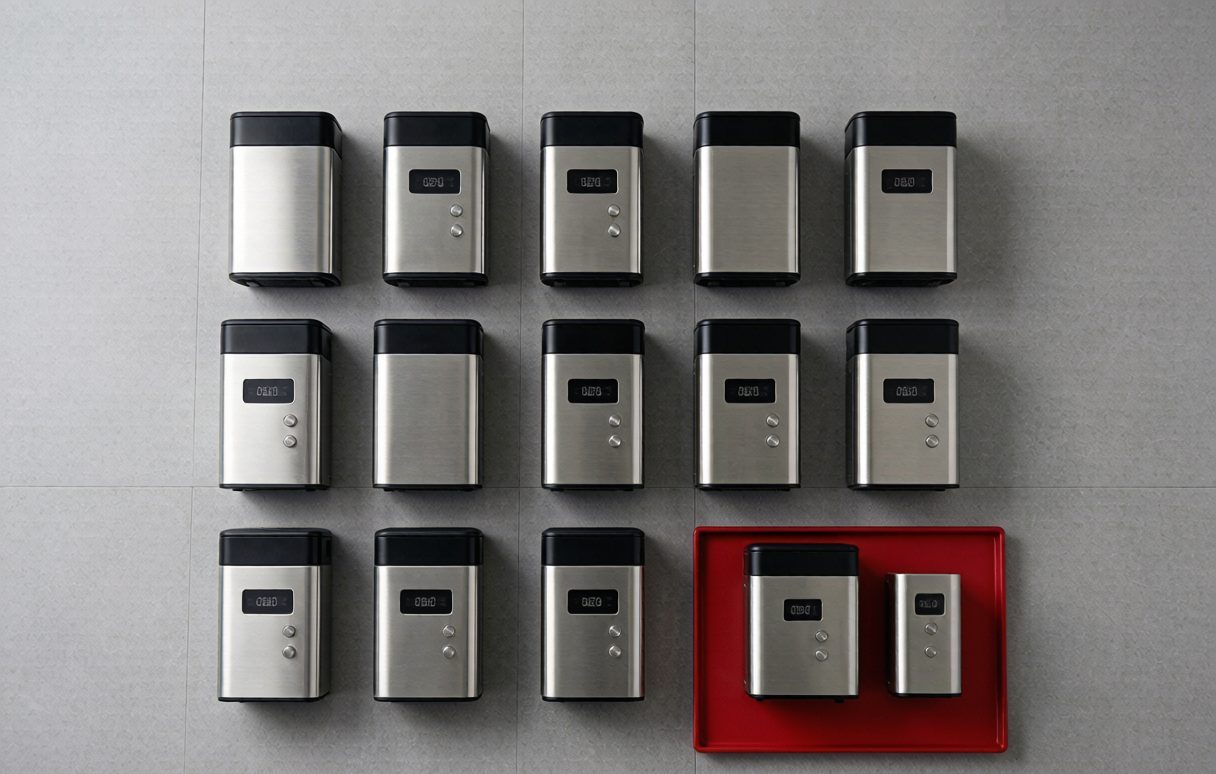 Sampled units pulled from a production lot and set aside for defect classification.