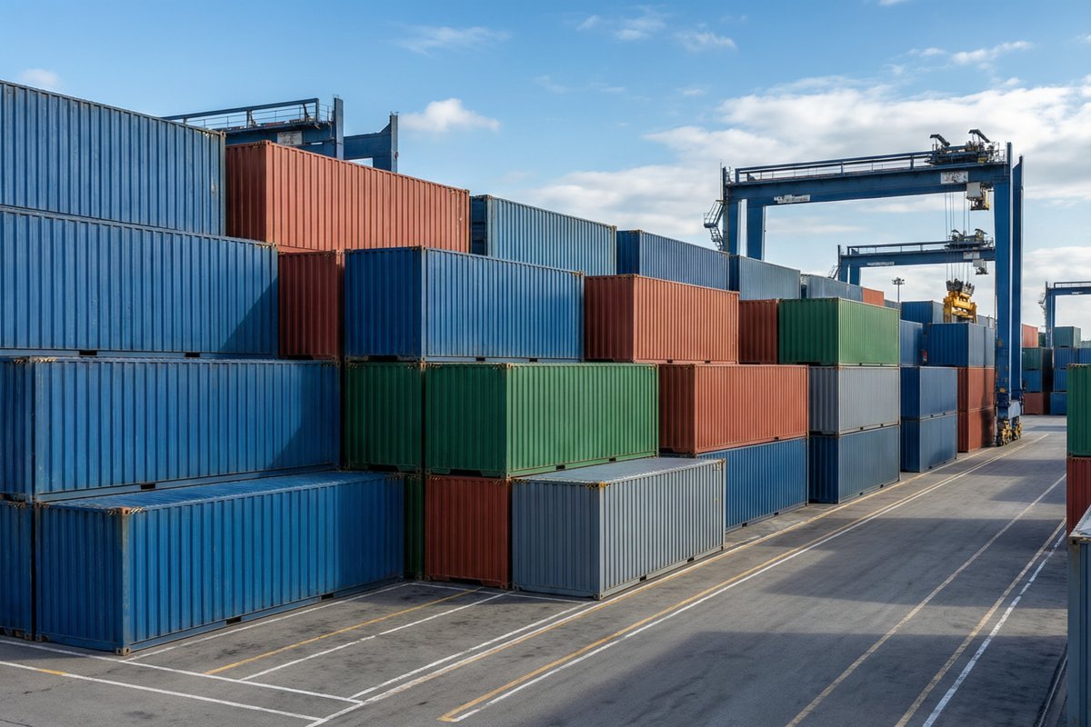 Containers staged for a multi-destination shipment planned around tariff and route risk
