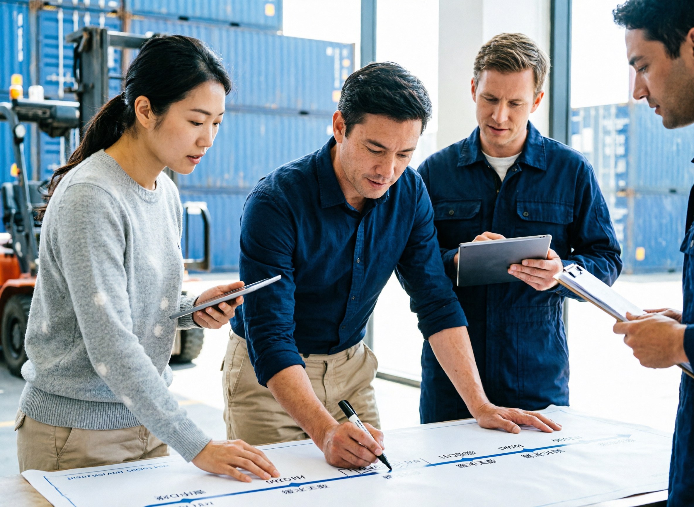A logistics planner marking buffer days on a shipping timeline