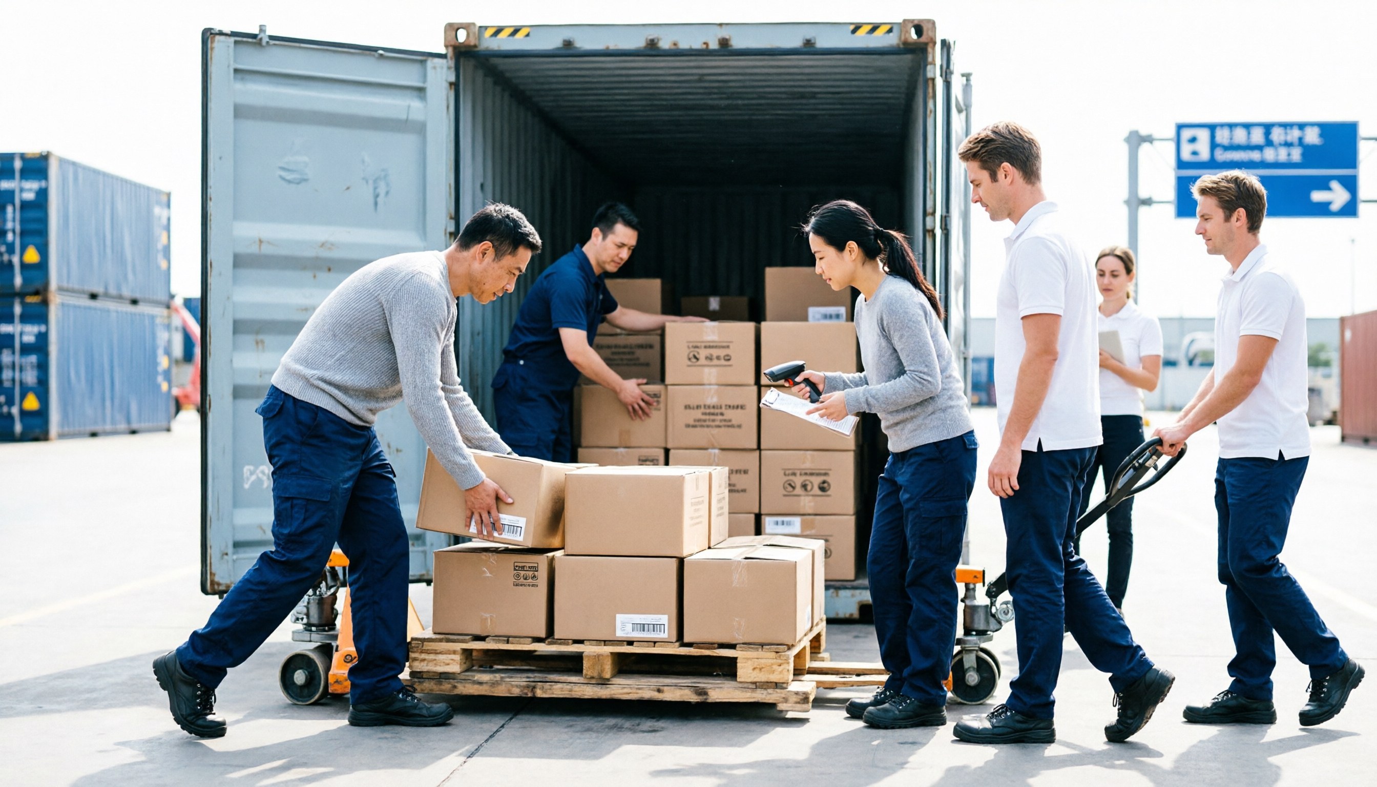 Many small supplier cartons being merged into one shipping container
