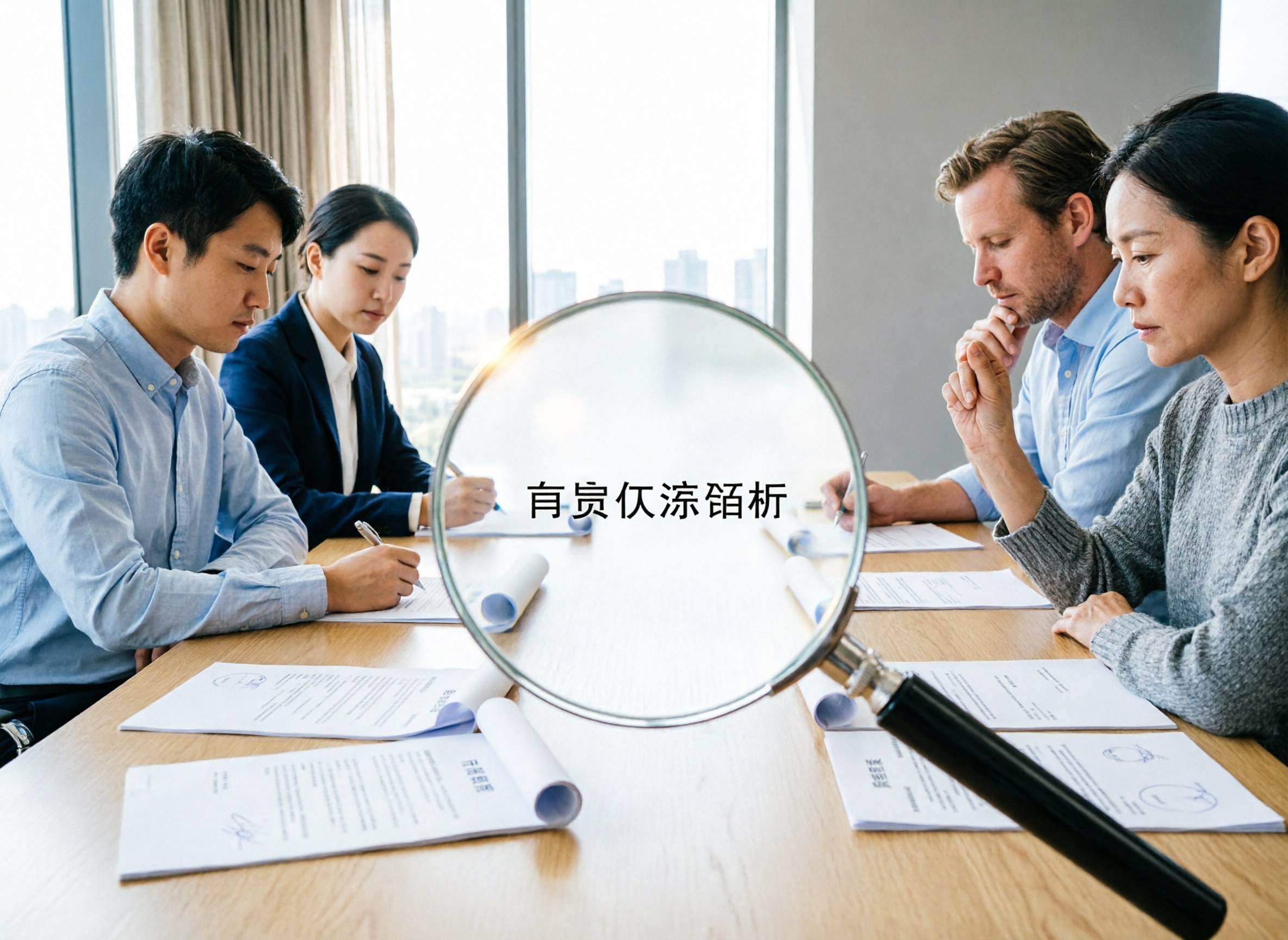 A magnifier over a company business licence name