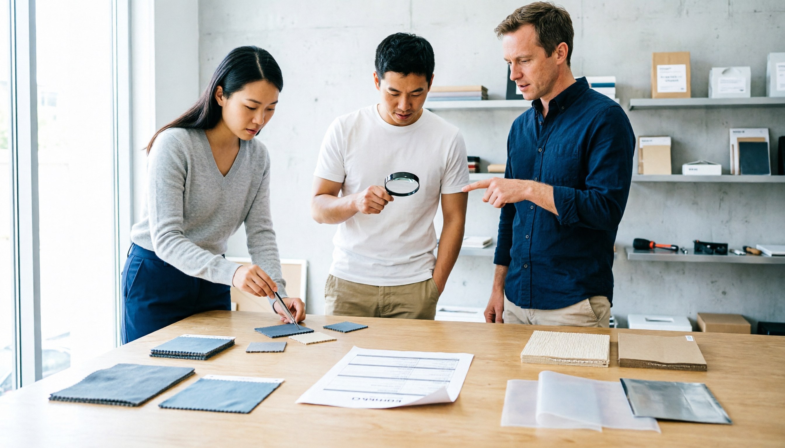 A redacted, watermarked product spec sheet on a desk