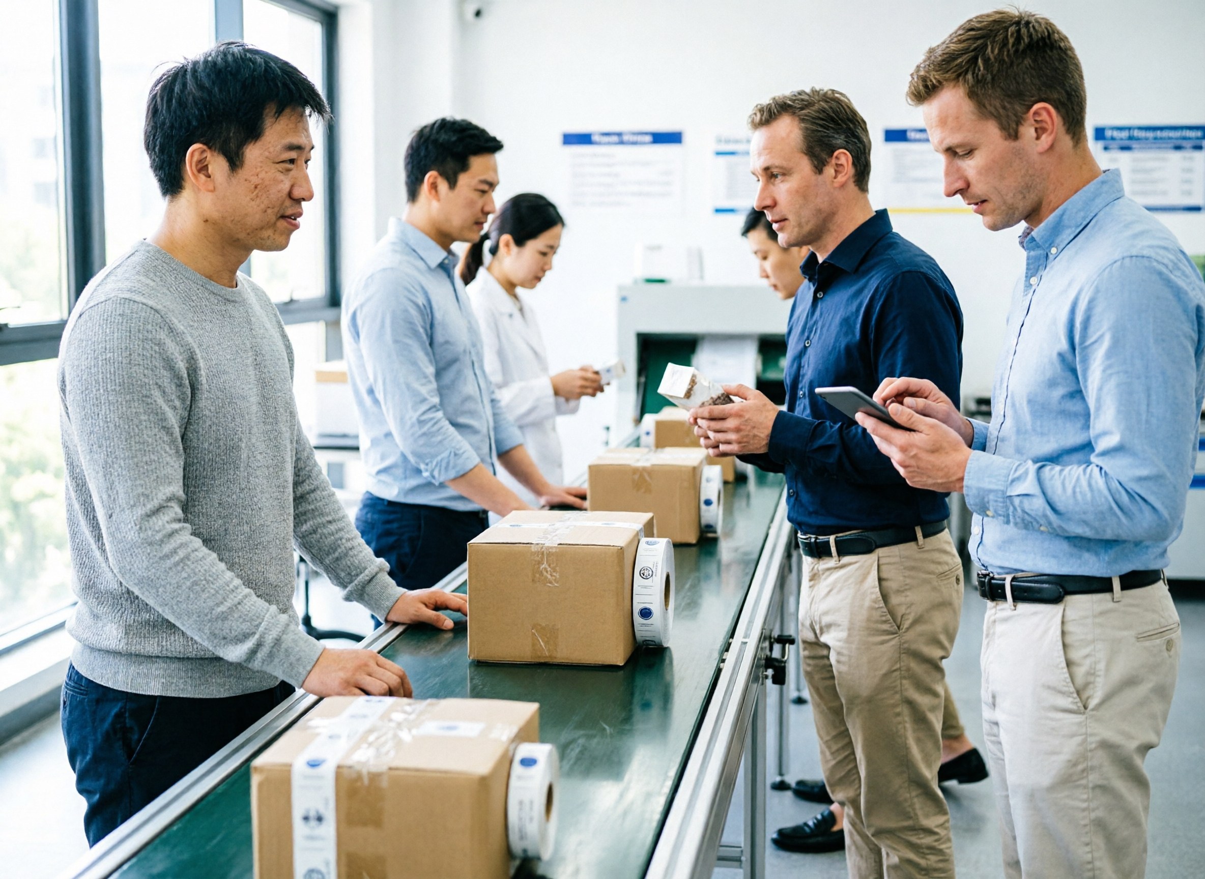 A carton labelling line separating UK and EU destined stock