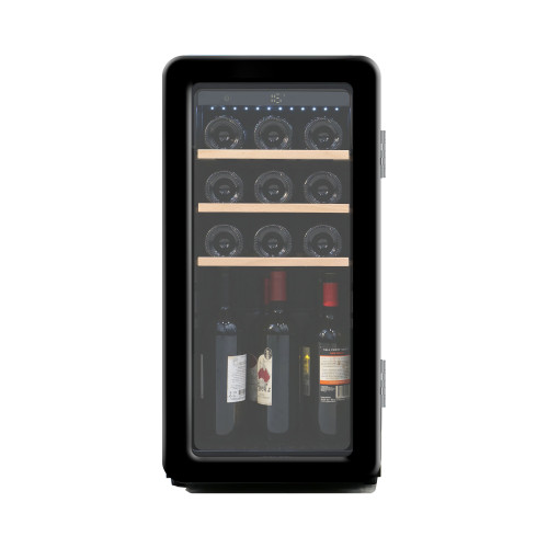 Venta al por mayor, 15 botellas, enfriador de vino Retro negro ZS-A48 para almacenamiento de vino con estante de madera de haya