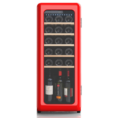 Großhandel freistehender roter Retro-Kompressor-Weinkühler ZS-A58 für die Weinlagerung mit Buchenholzregal