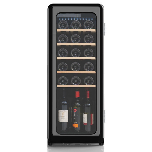 Enfriador de vino de compresor Retro negro independiente al por mayor ZS-A58 para almacenamiento de vino con estante de madera de haya