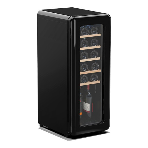 Großhandel freistehender schwarzer Retro-Kompressor-Weinkühler ZS-A58 für die Weinlagerung mit Buchenholzregal
