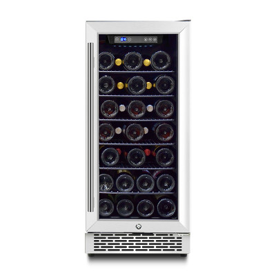 Venta al por mayor de 33 botellas de 15 pulgadas debajo del mostrador refrigerador de vino ZS-A88 para almacenamiento de vino con 6 estantes cromados y puerta SS