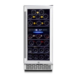 Großhandel Nizza 31 Flaschen Dual Zone Weinkühlschrank Kühler ZS-B88 15 Zoll für Bier und Wein mit Chromgestell und SS-Tür