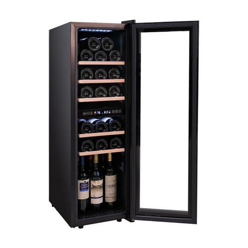 Factory Direct Sales Dual Zone Freestanding Beer And Wine Fridge ZS-B90 for 19 Wine Bottle Cooler with Beech Wood Rack in Bar