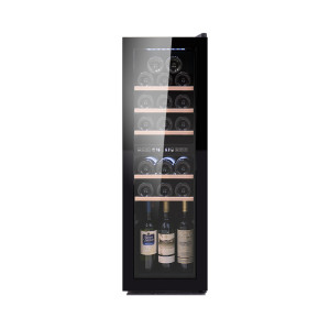 Venta al por mayor de bodega de vino independiente de doble zona ZS-B90 para almacenamiento de vino con estante de madera de haya y puerta de vidrio completa