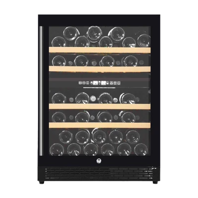 Eingebauter kleiner Weinspeicher mit zwei Zonen im Großhandel ZS-B145 für Win Cooler mit Buchenholzregal und Vollglastür