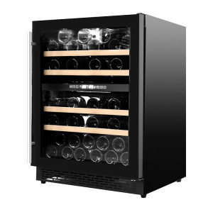 ZS-B145 de almacenamiento de vino pequeño de doble zona incorporado al por mayor para Win Cooler con estante de madera de haya y puerta de vidrio completa