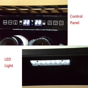 Venta al por mayor de 49 botellas de doble zona para vino y bebidas ZS-B145 para almacenamiento de vino con estante de madera de haya y puerta y cerradura SS