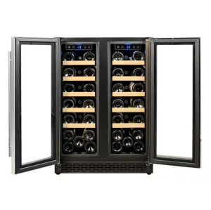 Venta al por mayor, ZS-B120 de enfriador de vino con puerta francesa SS de doble zona incorporado para almacenamiento de vino con estante de madera de haya