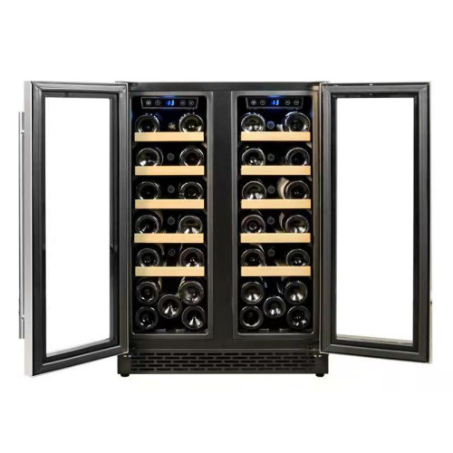 Wholesale Built-In Dual Zone SS French Door Wine Cooler ZS-B120 for Wine Storage with Beech Wooden Rack