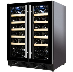 Wholesale Built-In Dual Zone Wine Cooler Cabinet ZS-B120 for Beverage and Beer with Beech Wooden Rack and Full Glass Door