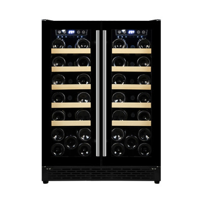 Gabinete enfriador de vino de doble zona incorporado al por mayor ZS-B120 para bebidas y cerveza con estante de madera de haya y puerta de vidrio completa