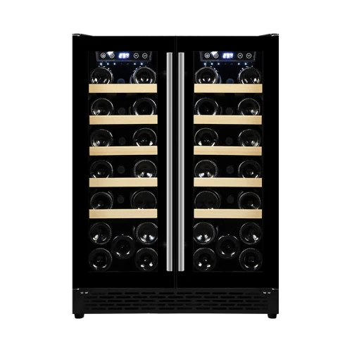 Eingebauter Zweizonen-Großhandelsweinkühlschrank ZS-B120 für Getränke und Bier mit Buchenholzregal und Vollglastür