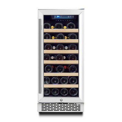 Compre 33 garrafas refrigeradores de vinho embutidos de zona única de atualização ZS-A88 para vinho com rack de madeira e porta e alça SS