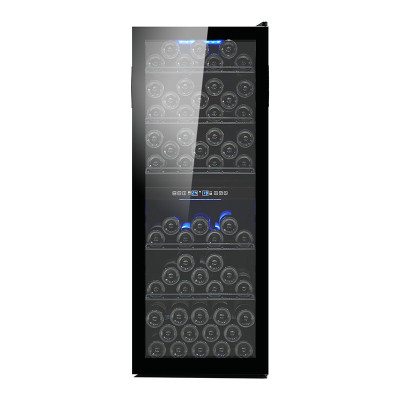 Enfriador de vino de doble temperatura Vertical personalizado al por mayor ZS-B200 de gran tamaño de lujo con estante de alambre negro para uso doméstico en Hotel