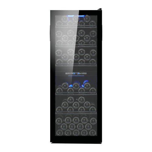 Atacado Refrigerador de Vinho de Temperatura Dupla Vertical Personalizado Deluxe Tamanho Grande ZS-B200 com Prateleira de Arame Preto para Uso Doméstico em Hotel