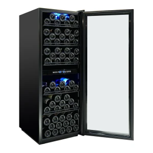 Benutzerdefinierter vertikaler Doppeltemperatur-Weinkühler Deluxe Large Size ZS-B200 mit schwarzem Drahtregal für den Heimgebrauch im Hotel