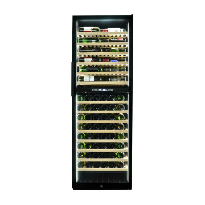 Venda por atacado LED branco vidro duplo frigorífico e centro de bebidas ZS-B459 para armazenamento de vinho com rack de madeira de faia