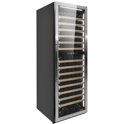 Venta al por mayor LED blanco independiente refrigerador de vino doble ZS-B459 para almacenamiento de vino con estante de madera de haya y puerta SS sin costuras