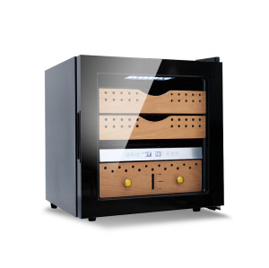 Wholesale Mini Countertop Cigar Humidor for Sale ZS-A40X with Led Humidity Control Panel Full Glass Door
