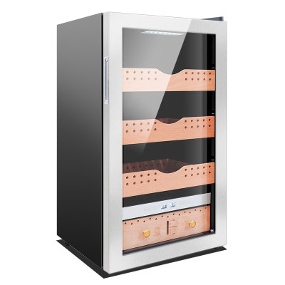 Large Single Temperature Cigar Cabinet Humidor Cooler Zs-A86X With Cedar Wood Drawers Seamless Stainless Steel Door