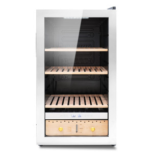 Caja de humidificador de cigarros eléctricos moderna personalizada al por mayor ZS-A86X con estante de madera de cedro simple y puerta SS sin costuras