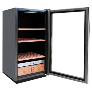 Venta al por mayor Humidor de cigarros termoeléctrico independiente ZS-A86X para almacenamiento de cigarros pequeños con estante de madera de cedro plano y puerta de vidrio completa