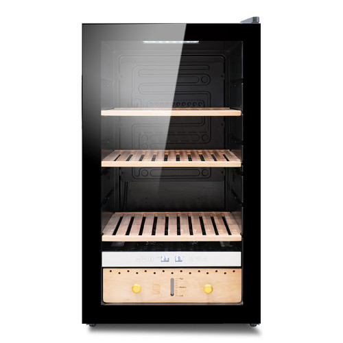 Wholesale Free Standing Thermoelectric Cigar Humidor ZS-A86X for Small Cigar Storage with Flat Cedar Wooden Rack and Full Glass Door