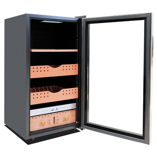 Wholesale Climate Controlled Cigar Humidor ZS-A86X For Cigar Storage With 2 Shape Cedar Wooden Drawers Rack And Full Glass Door