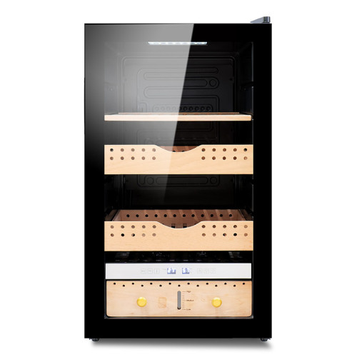 Wholesale Climate Controlled Cigar Humidor ZS-A86X For Cigar Storage With 2 Shape Cedar Wooden Drawers Rack And Full Glass Door