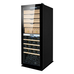Humidors Factory OEM Dual Zone Cigar Wine Cooler ZS-B200X para almacenamiento de cigarros y vinos con 2 estantes de madera diferentes y puerta de vidrio completa