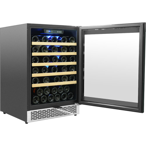 Wholesale 24 Inch Wine And Beer Fridge Built-In Single Zone Wine Cooler ZS-A150 with Wire Rack with Wooden strip and SS Door