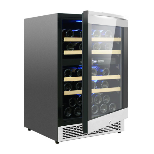 Compresor enfriador de vino integrado independiente al por mayor ZS-B150D de refrigeración para gabinete de almacenamiento de vino con tira de madera y puerta SS