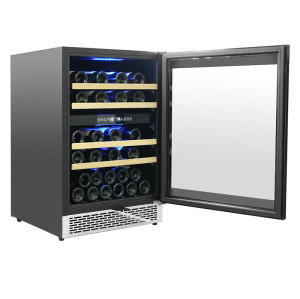 Compresor enfriador de vino integrado independiente al por mayor ZS-B150D de refrigeración para gabinete de almacenamiento de vino con tira de madera y puerta SS
