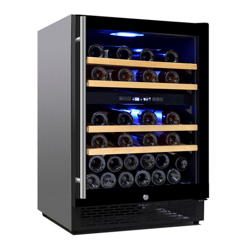 Wholesale 24 Inch Dual Temp Glass Wine Fridge ZS-B150 Fast Cooling Refrigerated Wine Cabinet with Beech Wood
