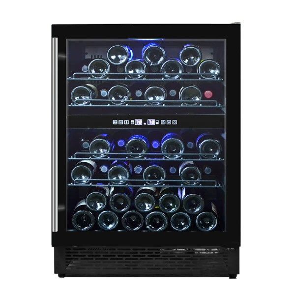 Großhandel 24-Zoll-Zweizonen-Einbau-Weinkühler ZS-B150 für die Weinlagerung mit Drahtgestell und Vollglastür