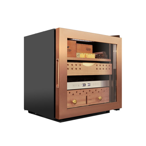 Wholesale Mini Table Top Cigar Humidors Cabinet with Rose Gold Seamless Stainless Steel Door ZS-A40X for Cigar Storage
