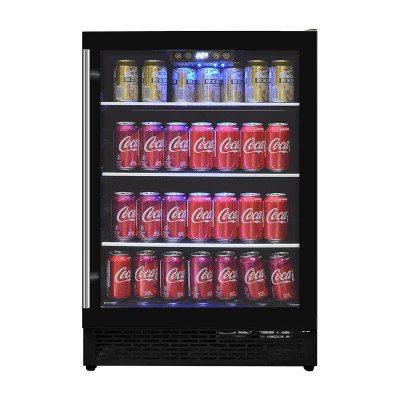 Refrigerador de bebidas embutido de zona única OEM 148 latas ZS-A150Y para armazenamento de bebidas com porta de rack de vidro