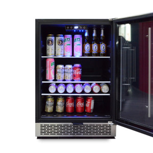 Venta al por mayor de 150 latas de una sola zona, refrigeradores de cerveza ZS-A150P para vino y cerveza con estante de vidrio y puerta SS sin costuras