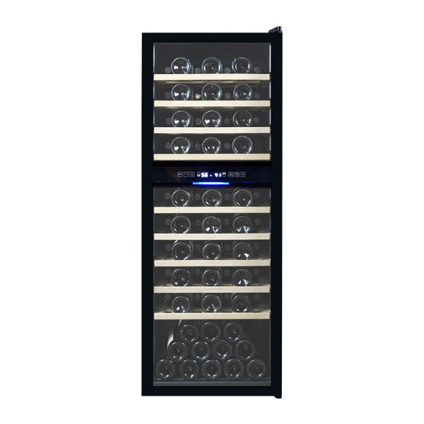 Atacado 77 Garrafas Dual Zone Free Standing Wine Cooler ZS-B200 para armazenamento de vinho com prateleira de madeira e porta de vidro completa