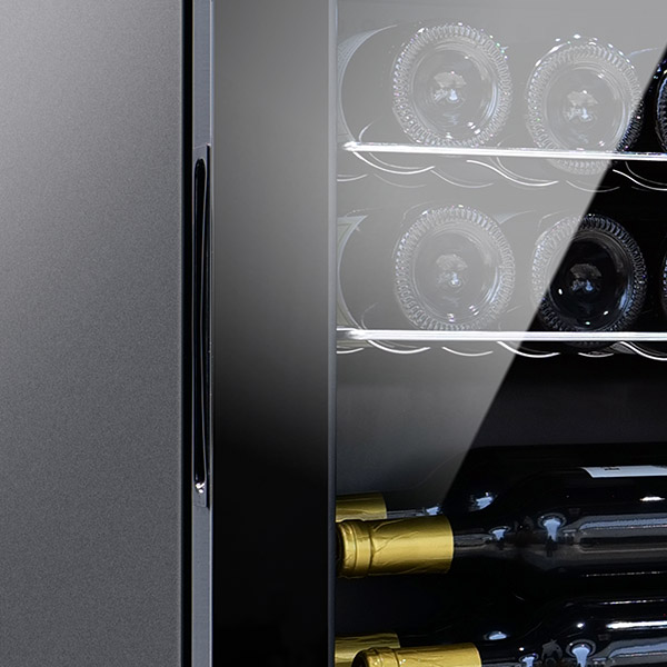 wine cooler and humidor with hidden handle and the stainless steel handle