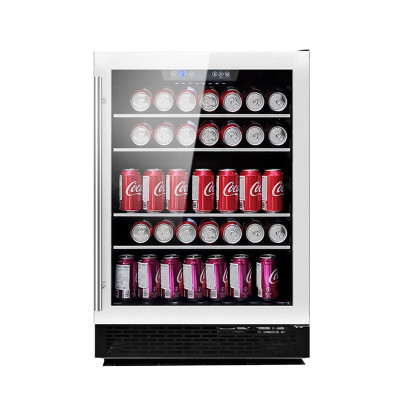 Venta al por mayor de 150 latas de una sola zona, refrigeradores de cerveza ZS-A150P para vino y cerveza con estante de vidrio y puerta SS sin costuras