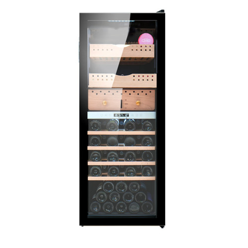 Premium 200L Dual Zone Humidor Wine Cooler Humidity for Sale Cigar Storage with Tandard Spanish Cedar Wood Shelf
