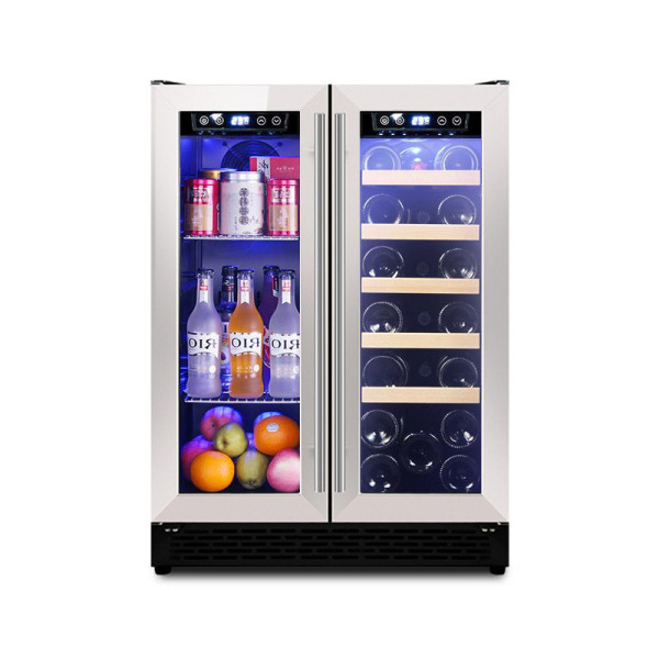 Venta al por mayor de refrigeradores de vino y bebidas debajo del mostrador ZS-B120 para almacenamiento de bebidas con manija de acero inoxidable y puerta doble